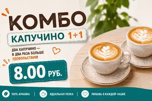 ☕ 2 капучино по 250 мл — всего за 8,00 BYN 🔥
